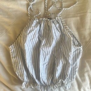 brandy melville blue and white tie tank top
